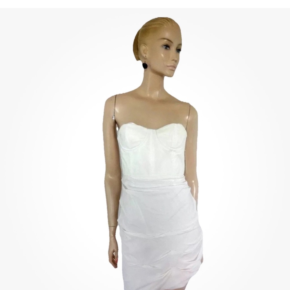 NWT Alice + Olivia cream silk corset ruched strapless dress size 8